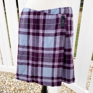 Wool Purple Periwinkle Plaid Wrap Skirt